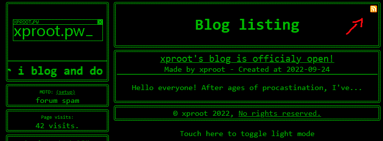 Red arrow signaling to the RSS icon on the title block.